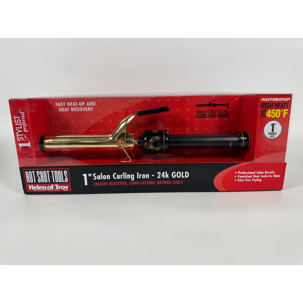 Hot Shot Tools Helen of Troy 1 inch 24k Gold Salon Curling Iron 450F Gold Black
